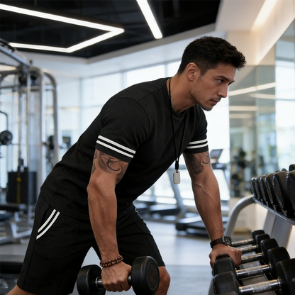 Men's Striped T-Shirt & Shorts 2-Piece Set