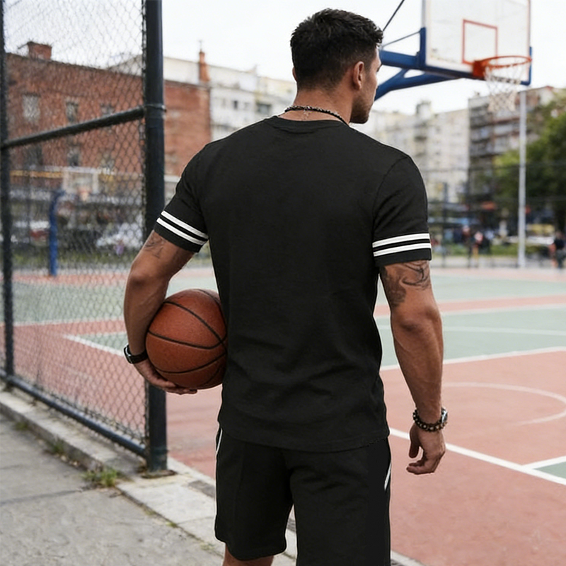 Men's Striped T-Shirt & Shorts 2-Piece Set
