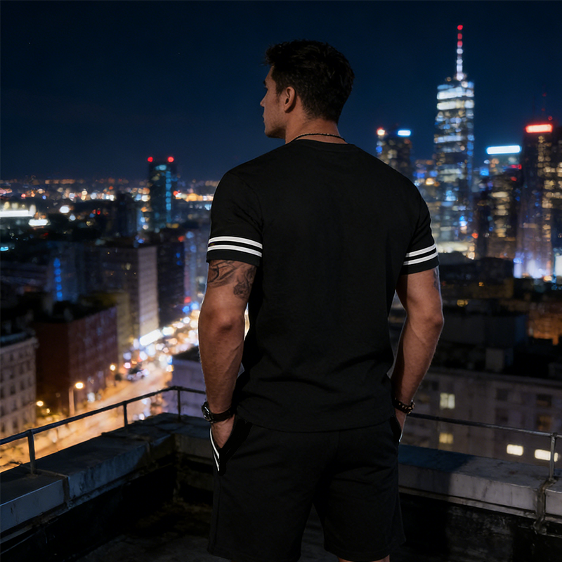 Men's Striped T-Shirt & Shorts 2-Piece Set