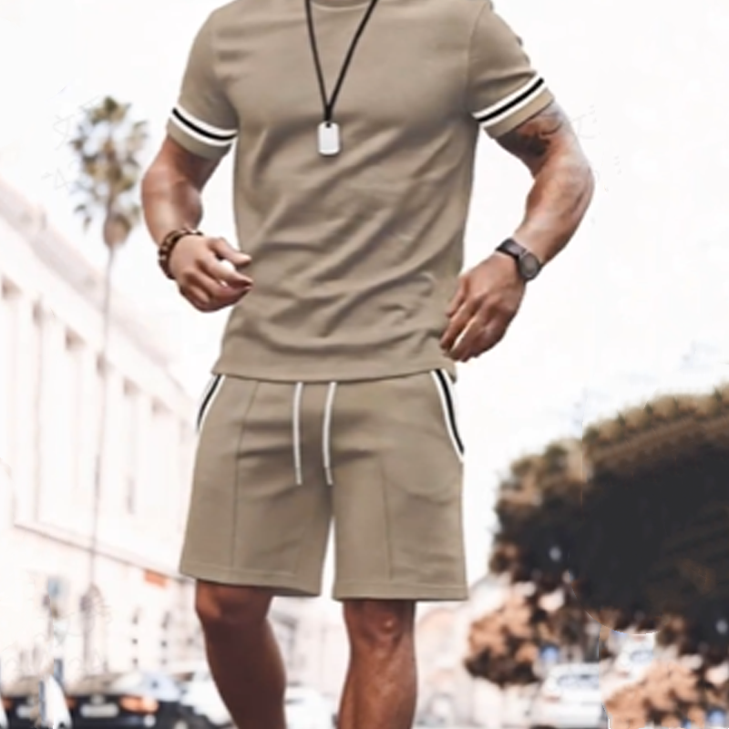 Men's Striped T-Shirt & Shorts 2-Piece Set