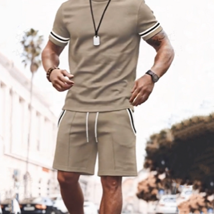 Men's Striped T-Shirt & Shorts 2-Piece Set