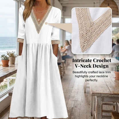 Women's V-Neck Lace Trim Midi Dress❤️BUY 2 GET FREE SHIPPING
