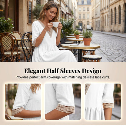 Women's V-Neck Lace Trim Midi Dress❤️BUY 2 GET FREE SHIPPING