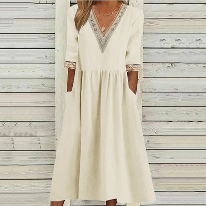 Women's V-Neck Lace Trim Midi Dress❤️BUY 2 GET FREE SHIPPING