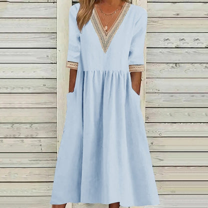 Women's V-Neck Lace Trim Midi Dress❤️BUY 2 GET FREE SHIPPING