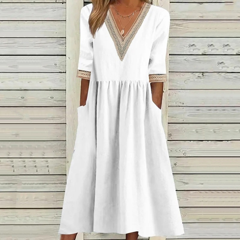 Women's V-Neck Lace Trim Midi Dress❤️BUY 2 GET FREE SHIPPING