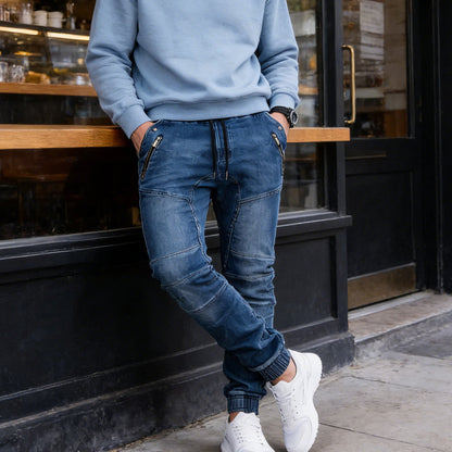 ⏰  💖50% off!💖Men's Slim-Fit Denim Joggers with Zipper Pockets