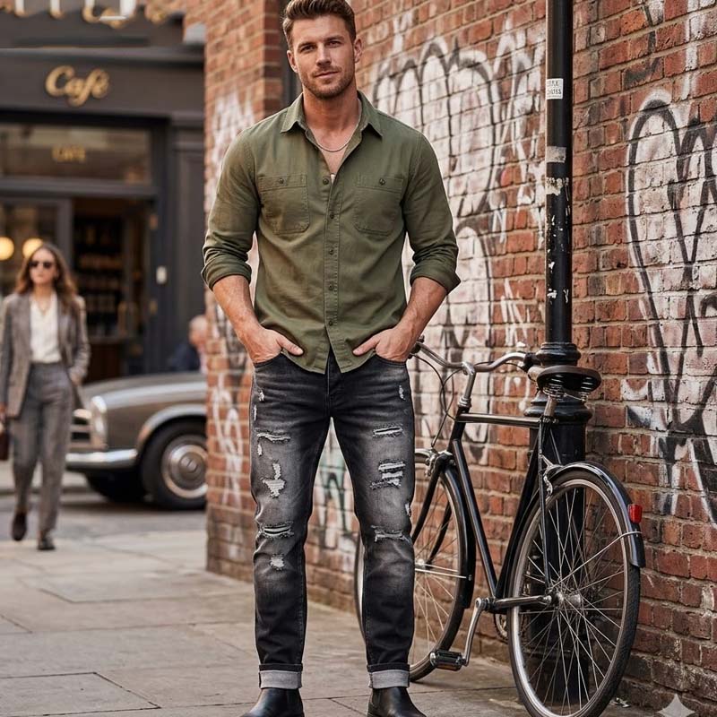 Men's Slim Straight Ripped Jeans