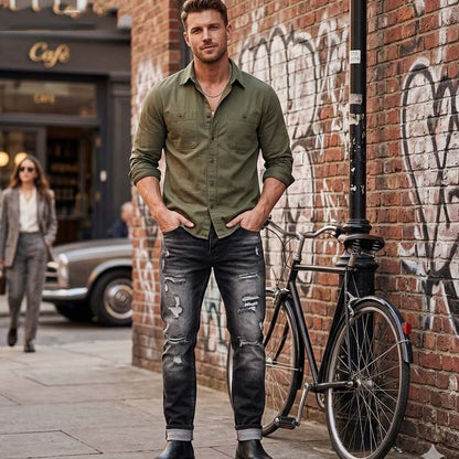 Men's Slim Straight Ripped Jeans