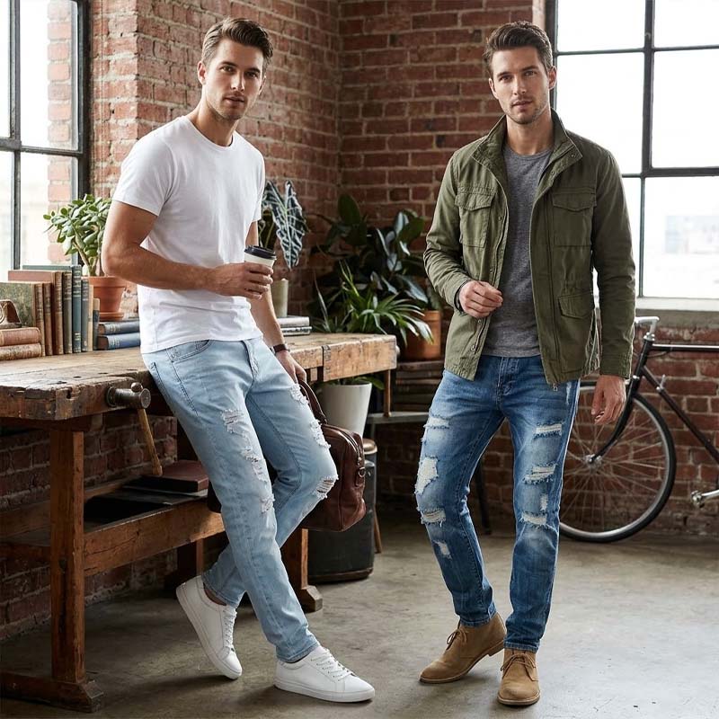 Men's Slim Straight Ripped Jeans