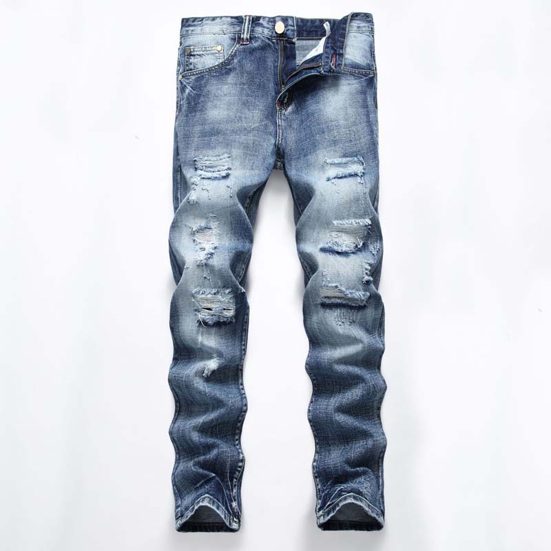 Men's Slim Straight Ripped Jeans