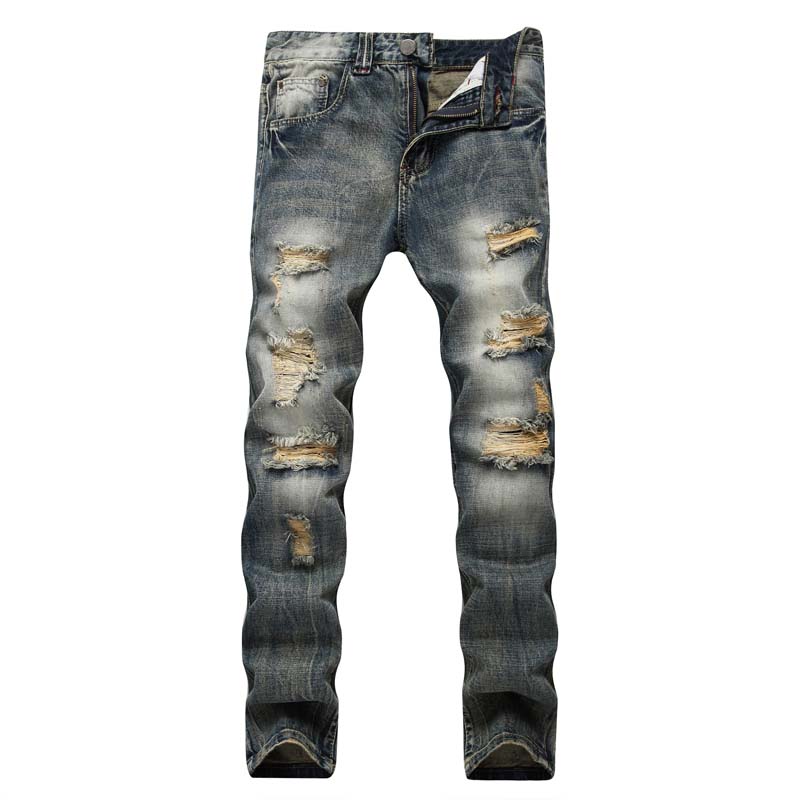 Men's Slim Straight Ripped Jeans