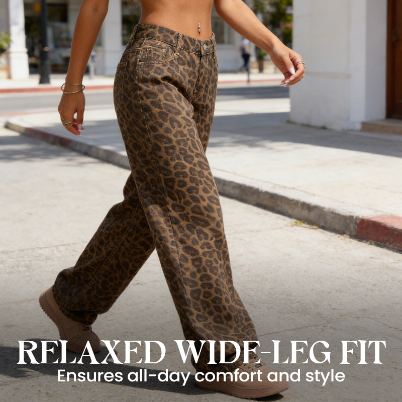 🔥 Hot sale 30% OFF🔥Women's Leopard Print High-Waist Wide-Leg Jeans
