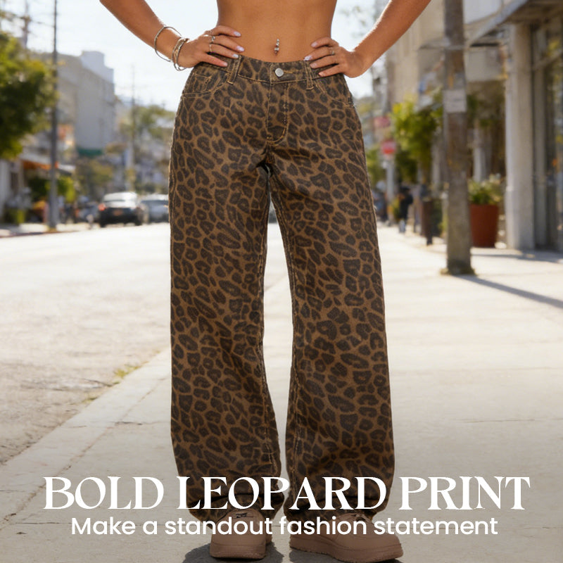 🔥 Hot sale 30% OFF🔥Women's Leopard Print High-Waist Wide-Leg Jeans