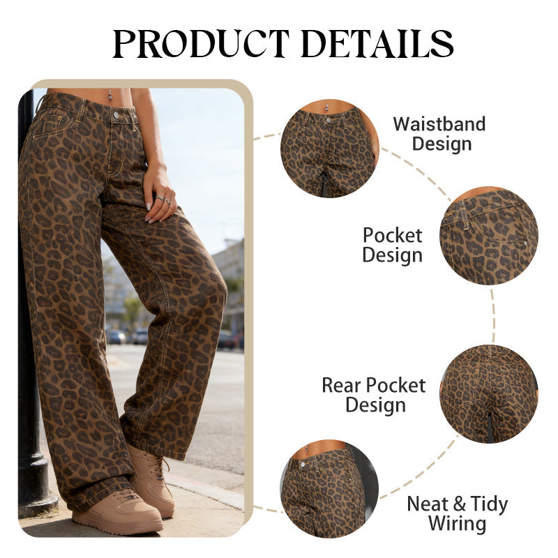 🔥 Hot sale 30% OFF🔥Women's Leopard Print High-Waist Wide-Leg Jeans