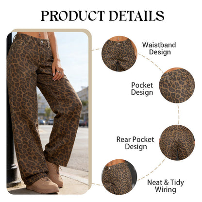 🔥 Hot sale 30% OFF🔥Women's Leopard Print High-Waist Wide-Leg Jeans