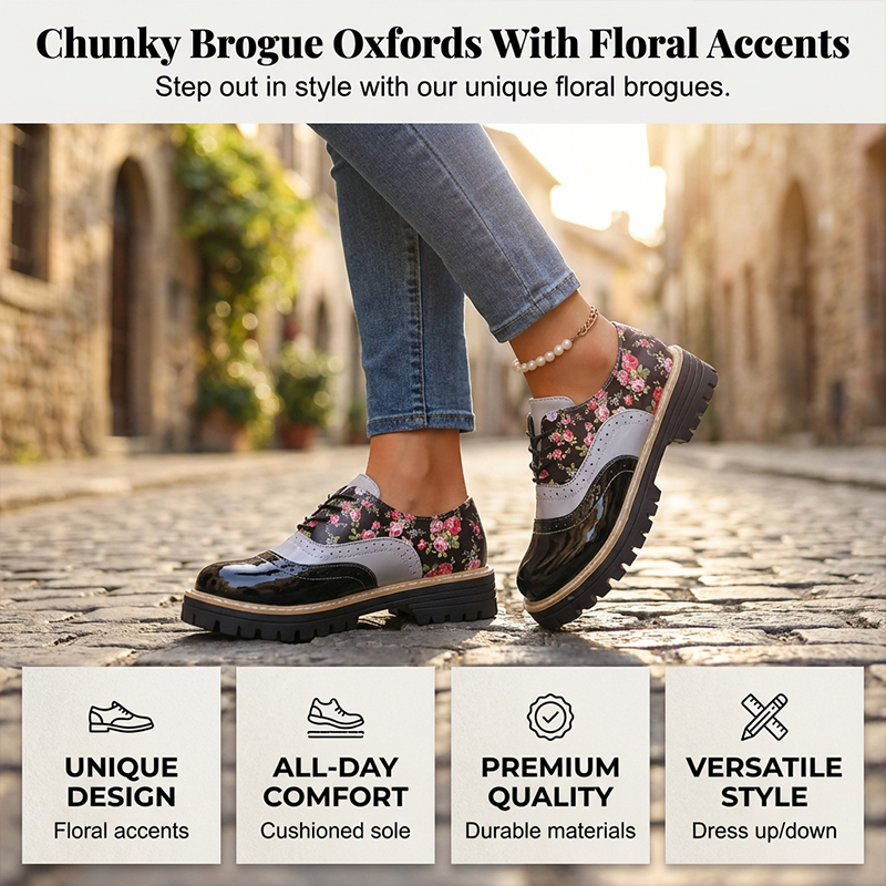 Women's Floral Print Platform Brogues