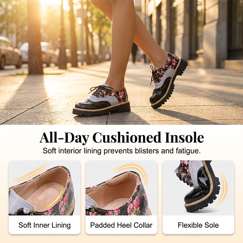 Women's Floral Print Platform Brogues