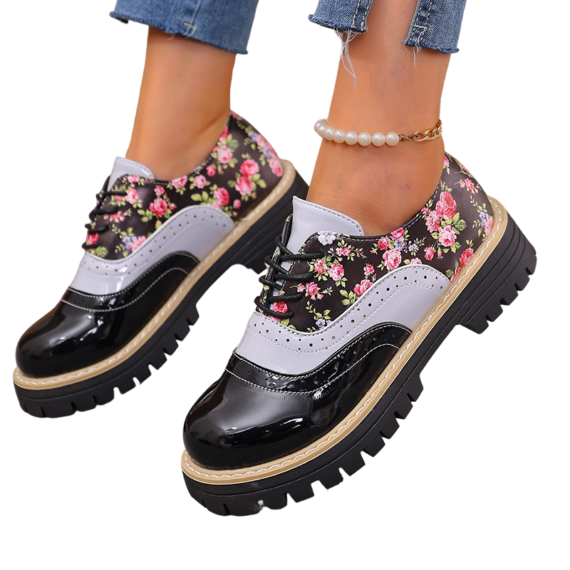 Women's Floral Print Platform Brogues