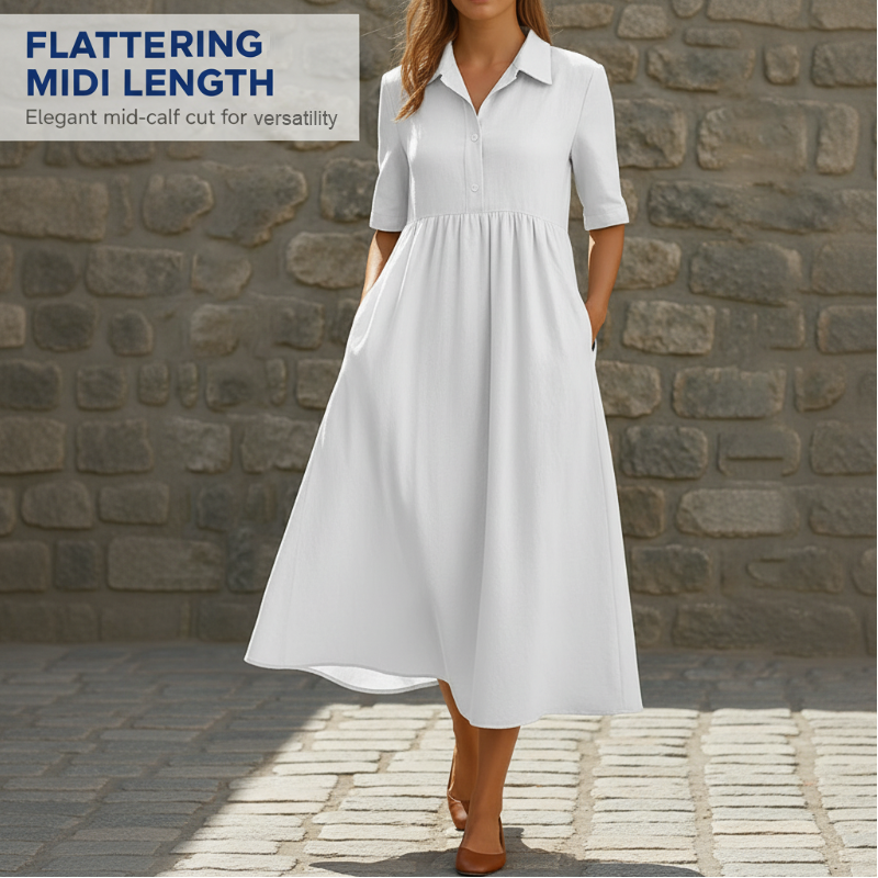 Women's Casual High Waist Midi Shirt Dress