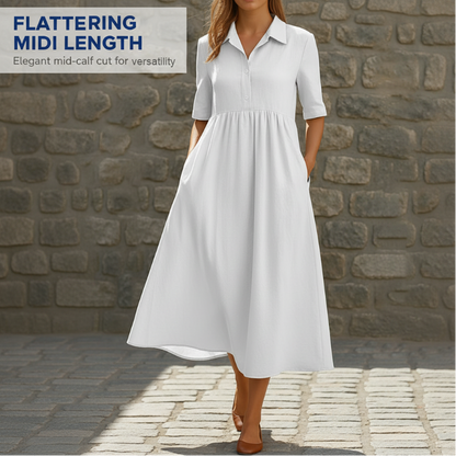 Women's Casual High Waist Midi Shirt Dress