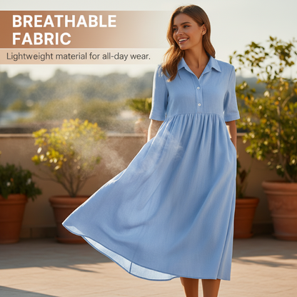 Women's Casual High Waist Midi Shirt Dress