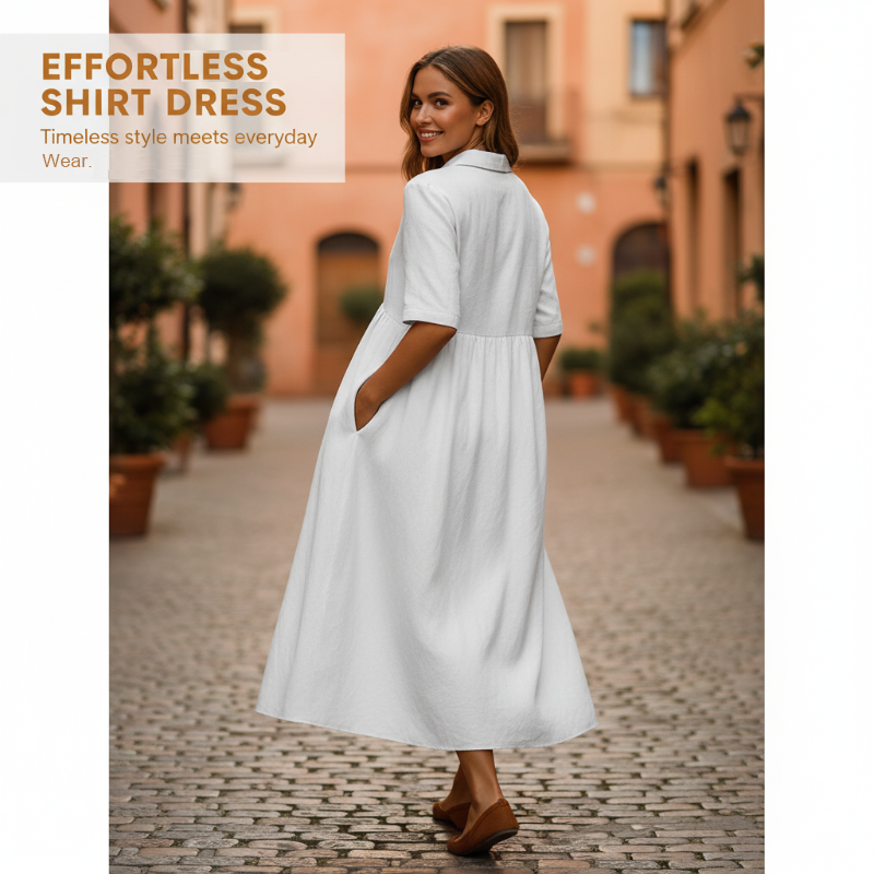 Women's Casual High Waist Midi Shirt Dress