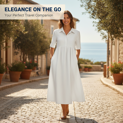 Women's Casual High Waist Midi Shirt Dress
