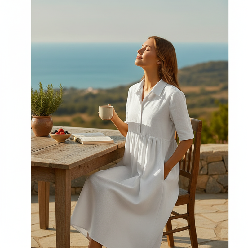 Women's Casual High Waist Midi Shirt Dress