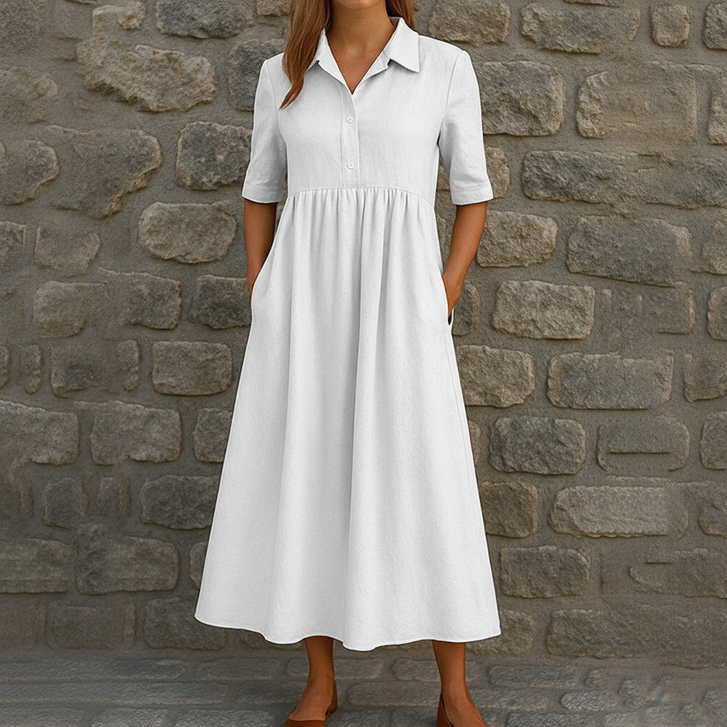 Women's Casual High Waist Midi Shirt Dress