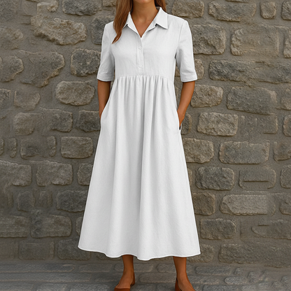 Women's Casual High Waist Midi Shirt Dress