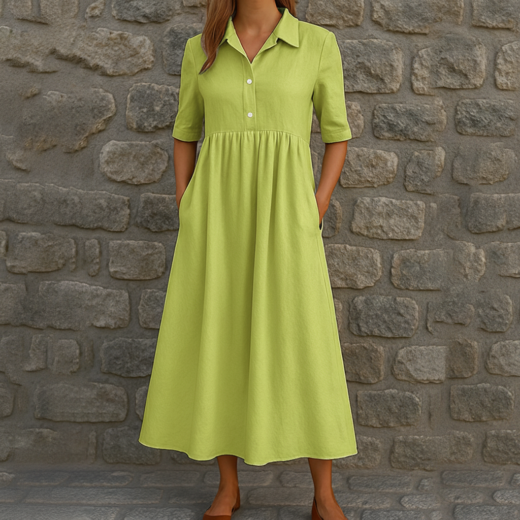 Women's Casual High Waist Midi Shirt Dress