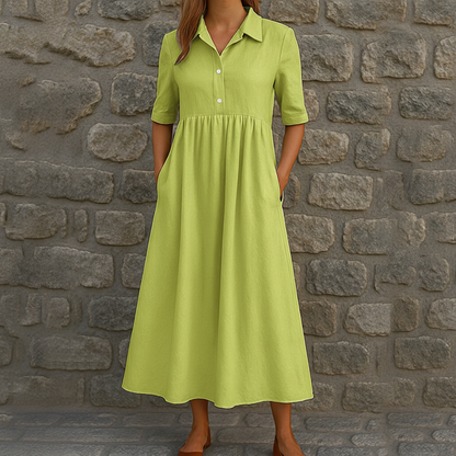 Women's Casual High Waist Midi Shirt Dress