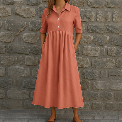 Women's Casual High Waist Midi Shirt Dress