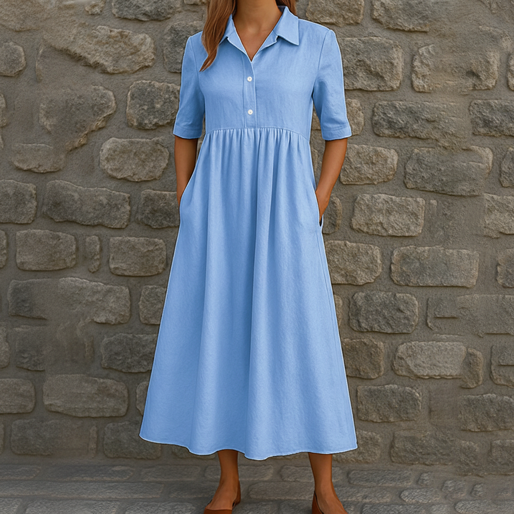 Women's Casual High Waist Midi Shirt Dress