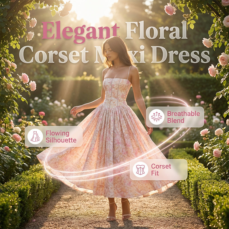 Elegant Floral Corset Maxi Dress