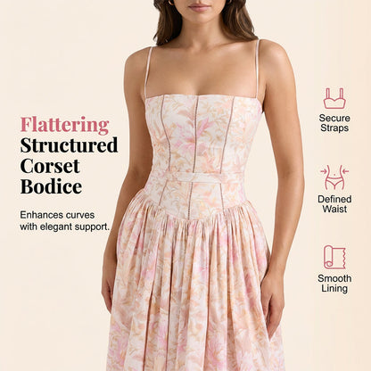Elegant Floral Corset Maxi Dress