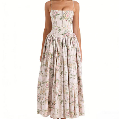 Elegant Floral Corset Maxi Dress