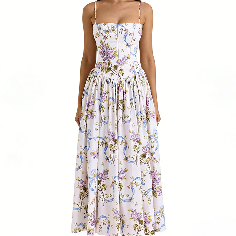 Elegant Floral Corset Maxi Dress