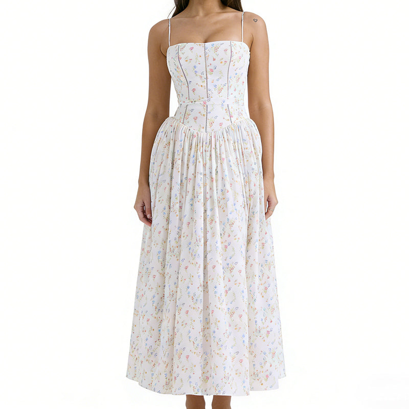 Elegant Floral Corset Maxi Dress