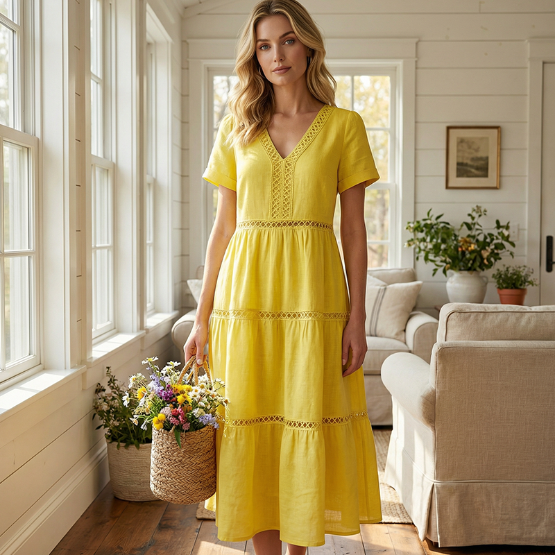 🎁New Arrival 50% OFF💥Women's Elegant V-Neck Lace Insert Dress
