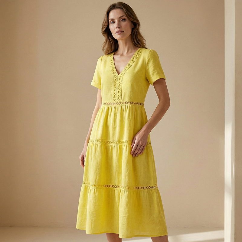🎁New Arrival 50% OFF💥Women's Elegant V-Neck Lace Insert Dress