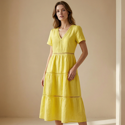 🎁New Arrival 50% OFF💥Women's Elegant V-Neck Lace Insert Dress