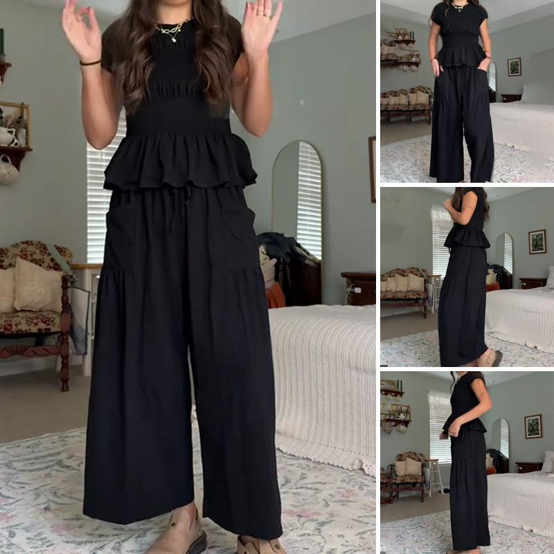 🔥Hot Deals-Women’s Pleated Top & Wide-Leg Pants Set
