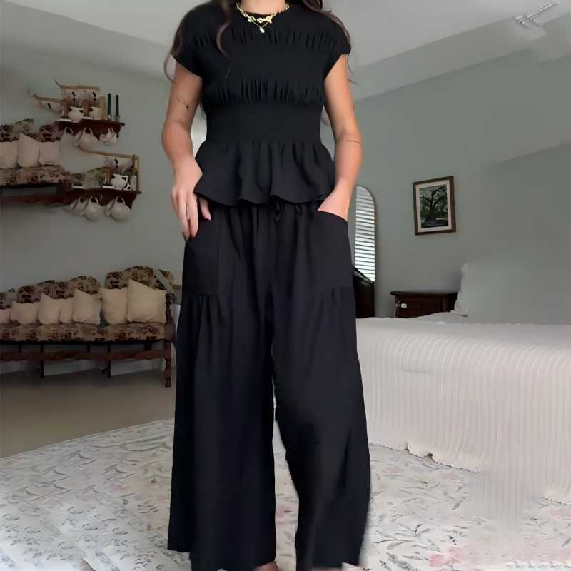 🔥Hot Deals-Women’s Pleated Top & Wide-Leg Pants Set