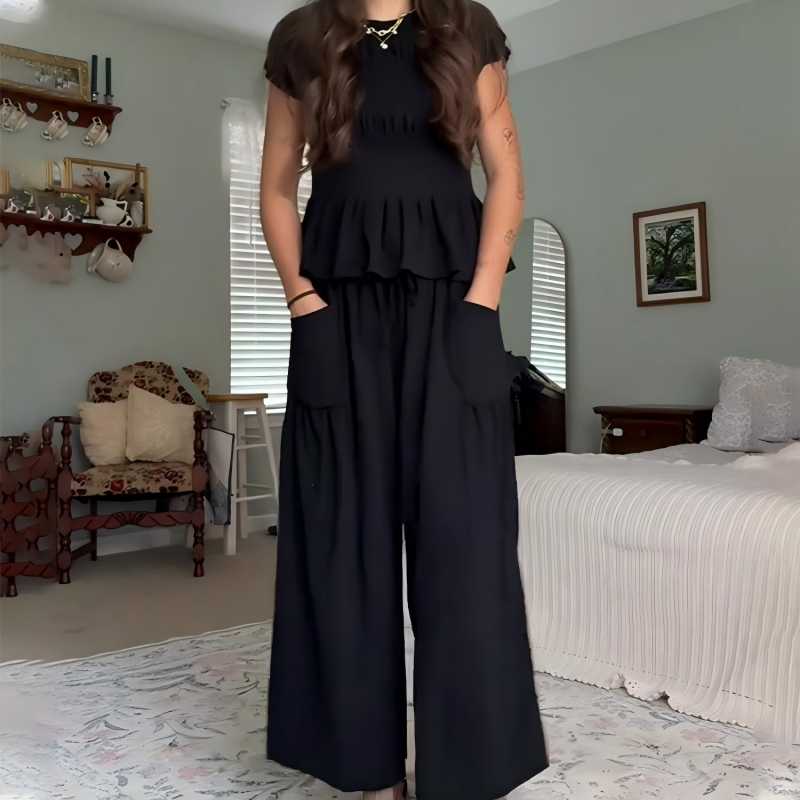🔥Hot Deals-Women’s Pleated Top & Wide-Leg Pants Set