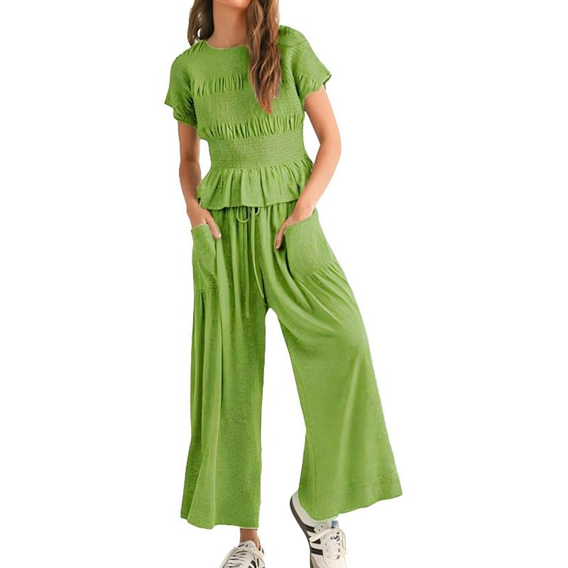 🔥Hot Deals-Women’s Pleated Top & Wide-Leg Pants Set