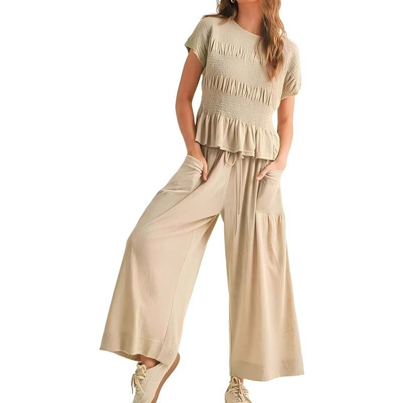 🔥Hot Deals-Women’s Pleated Top & Wide-Leg Pants Set