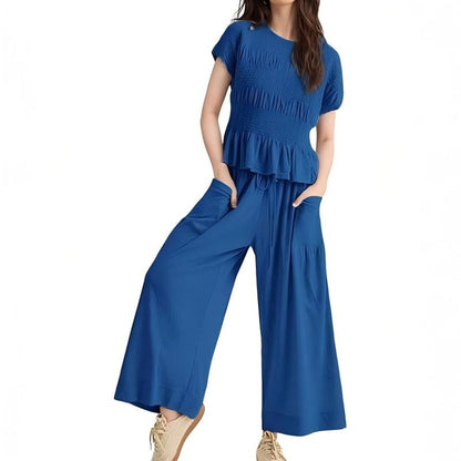 🔥Hot Deals-Women’s Pleated Top & Wide-Leg Pants Set