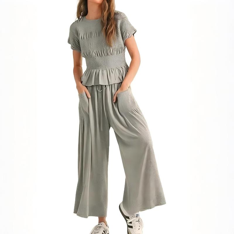 🔥Hot Deals-Women’s Pleated Top & Wide-Leg Pants Set